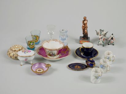 null Set including a porcelain cup and saucer, and a lot of porcelain and glassware...