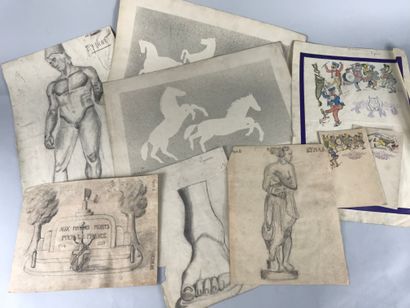 null Fond d'atelier d'Ywan CERF (1883-1965) comprenant : dessins, dessins accadémiques,...