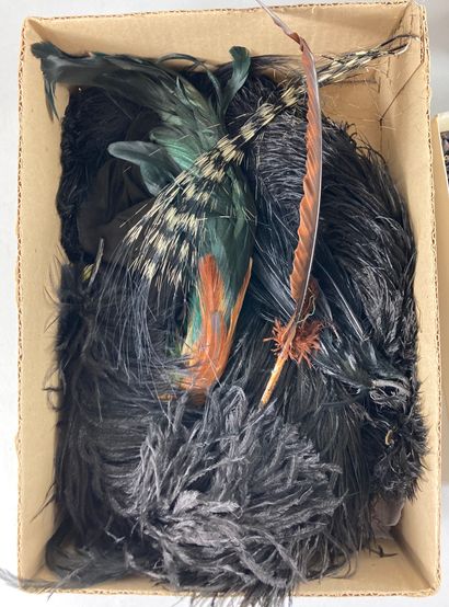 null Lot of feathers and miscellaneous including: 1 egret + 6 ostrich feathers +...