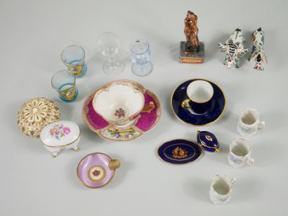 null Set including a porcelain cup and saucer, and a lot of porcelain and glassware...