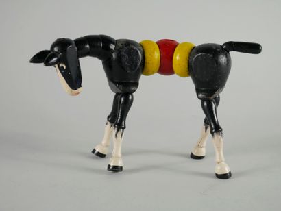 null Small articulated donkey in painted wood.