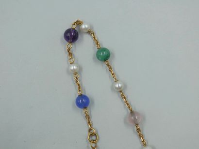 null Lot including : 

- 18k yellow gold bracelet embellished with cuture pearls,...