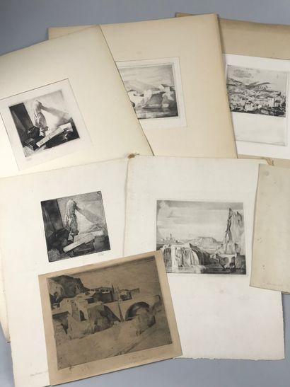 null Ywan CERF (1883-1963) 

Set of twelve prints 

Landscapes and still lifes 

Signed...