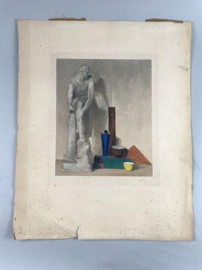 null Ywan CERF (1883-1965) 

Lithograph

Still Life with Marble Sculpture 

Signed...