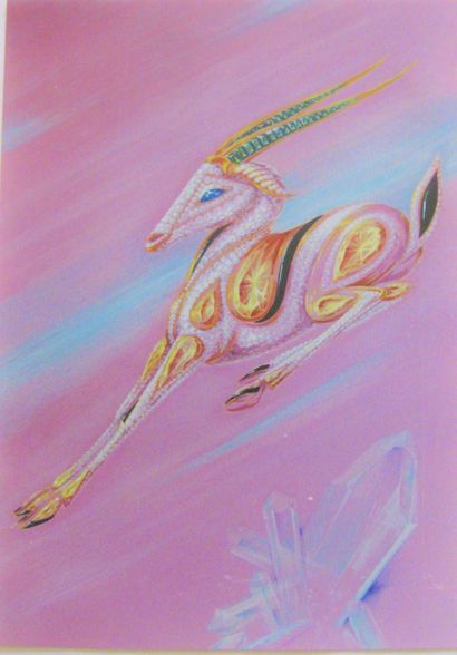 null Philippe DELOISON (20th). 

Antelope. 

Mixed media on paper. 

61 x 46cm a...