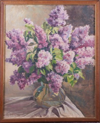 null Jean DUGRENOT (1894 - 1969). 

Vase with a bunch of lilacs.

Oil on canvas....