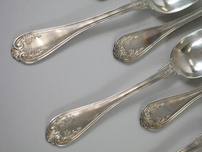 null Eugène SOURY (1880-1897). 

Part of silver menagere including: 12 spoons and...