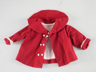 null Small red flannel coat with buttons and round neck. Good condition. H : 49c...