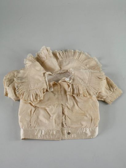 null Small beige silk jacket with large pleated collar and lace, balloon sleeve....
