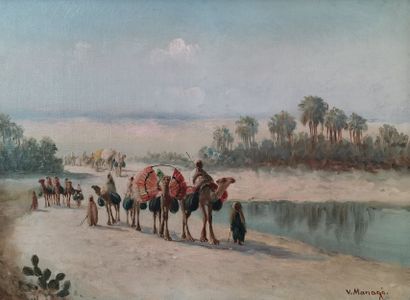 null Vincent MANAGO (1880-1936)

The arrival at the oasis. 

Oil on canvas signed...