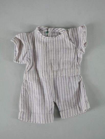 null Cotton romper with white and blue stripes, buttoned at the back. Good condi...