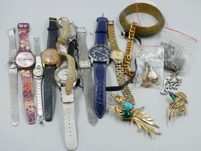 null Lot de montres et bijoux fantaisie dont LIP, SWATCH, SEIKO, montres vintage,...