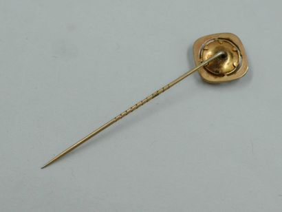 null Pin in metal and vermeil decorated with a profile of woman on mother-of-pea...