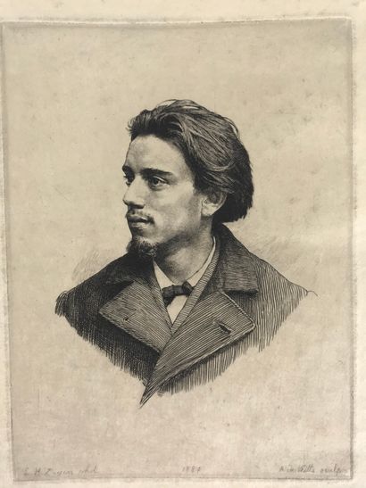null Adrien de WITTE (1850-1935) 

Lot de deux gravures 

Portrait d’un homme portant...