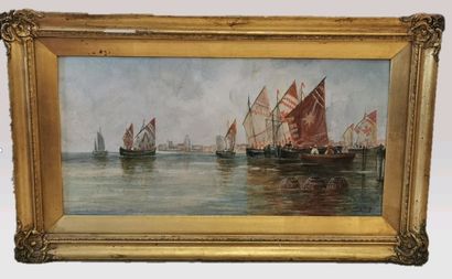 null Thomas Bush HARDY (1842-1897). 

View of the Venice lagoon. 

Watercolor. 

In...