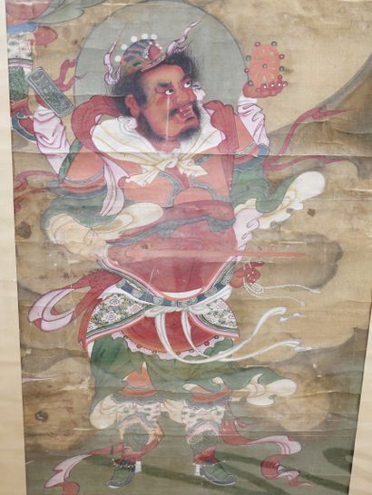 null CHINA, circa 1900. 

Two paintings on silk representing two deities holding...