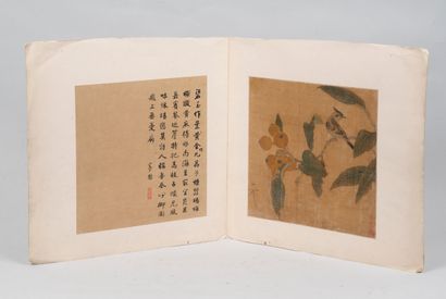 CHINA.

Painting on silk with a bird perched...