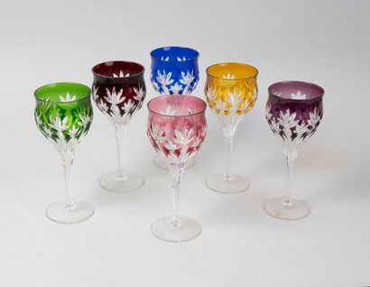 null Suite of six wine glasses on foot

Bohemian crystal multicolored, cut with floral...