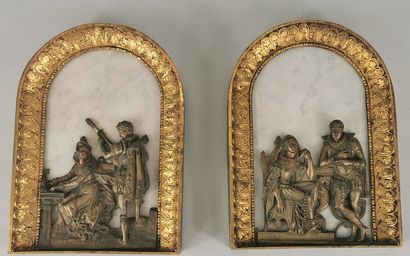 Two small decorative panels in the troubadour...
