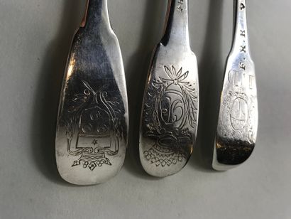 null Set of silver cutlery, baguette pattern. Punches XVIIIth century. Figured and...