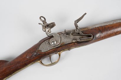 null Flintlock infantry rifle, probably Spanish. 

Barrel with sides, engraved with...
