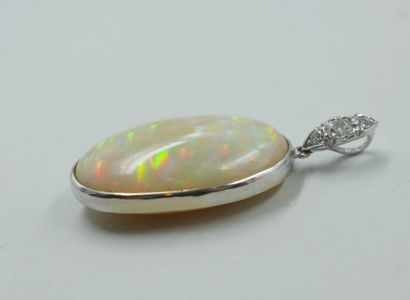 null Pendant in 18k white gold set with an opal of 30cts, the hoop paved with diamonds....