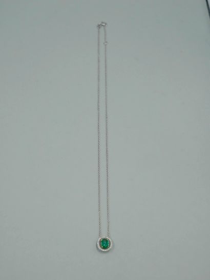 null Necklace in white gold and yellow gold 18K decorated with an oval emerald of...
