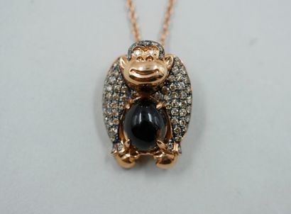 null Necklace in 18k pink gold holding in pendant a monkey set with diamonds and...