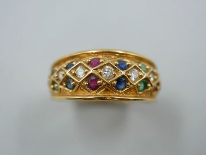 null Band ring in 18k yellow gold with diamonds, sapphires and rubies. 

PB : 6,60gr....