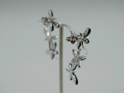 null Pair of 18k white gold earrings with dragonflies set with onyx and paved with...