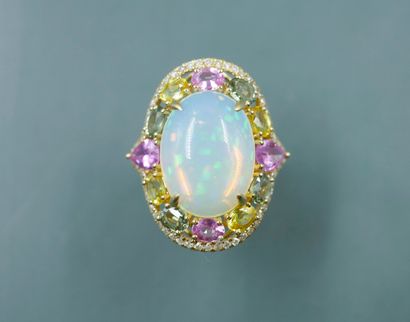null 18k yellow gold marquise ring set with a large cabochon opal of about 7cts in...