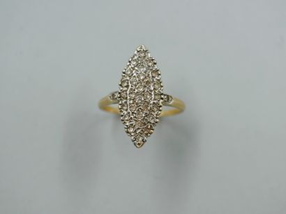 null Marquise ring in 18k yellow gold with a pavement of rose-cut diamonds. 

PB...