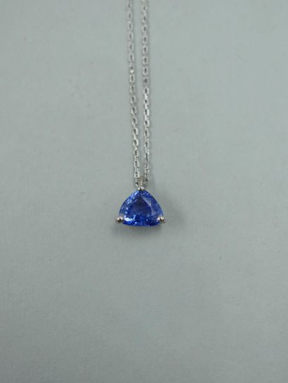 null Pendant in 18k white gold adorned with a troïdia sapphire of 1ct approximately....