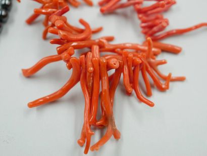 null Lot including a red coral necklace. PB: 48gr. 

With a loop decorated with coral...