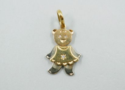 null Articulated teddy bear pendant in white and 18k yellow gold, decorated with...