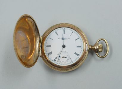 null 
ELGIN. 




Pocket watch in metal with chased decoration of daisies and a monogrammed...