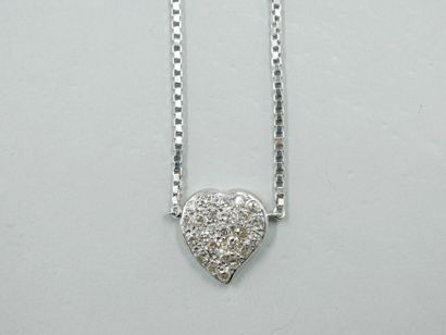 null Necklace in 18k white gold decorated with a heart paved with diamonds. 

Length...
