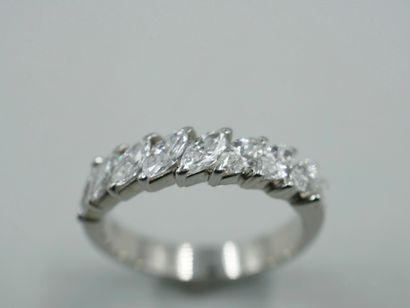 null Half wedding ring in 18k white gold set with marquise-cut diamonds for about...