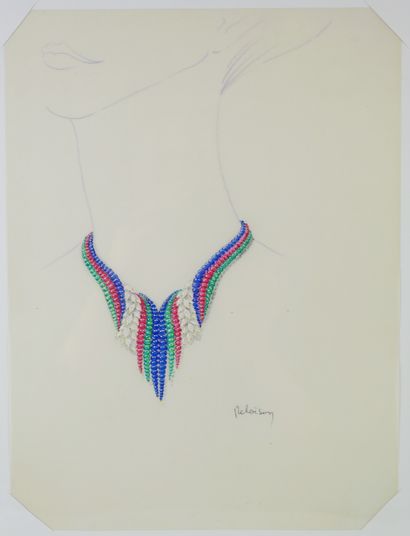 null Philippe DELOISON (XXth) 

Preparatory drawing for a Necklace in fall of precious...