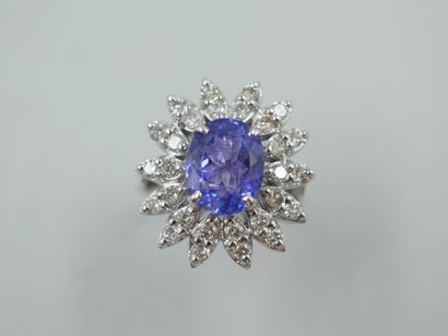 null Daisy ring in 18k white gold surmounted by an oval tanzanite of about 2.50cts...