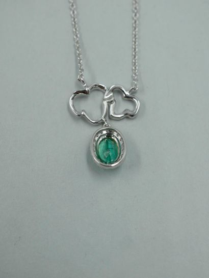 null Necklace in 18k white gold with a design of two intertwined leaves, one paved...