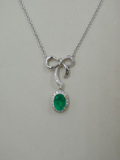 null Necklace in 18k white gold holding in pendant a knot paved with brilliants and...