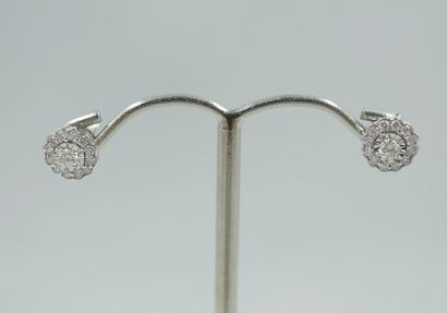 null Pair of 18k white gold flower earrings with a central diamond surrounded by...
