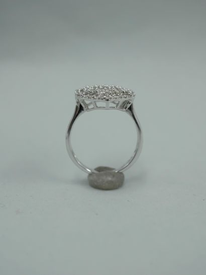 null 18k white gold ring set with a hexagonal openwork design entirely paved with...