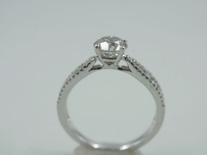 null Solitaire ring in 18k white gold with a 1ct diamond surrounded by lines of smaller...