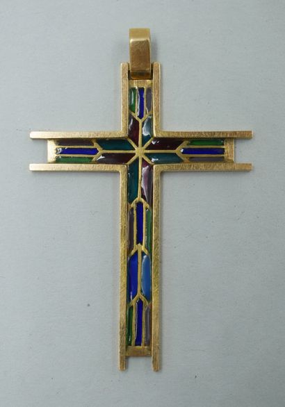 null Cross pendant in 14k yellow gold with polychrome enamel. 

PB : 4,20gr.