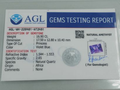 null Améthyste sur papier de 16.90 carats environ

Certificat indien AGL.