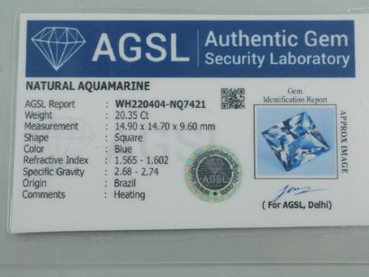 null Aigue marine de 20 carat environ.

Certificat indien AGSL.