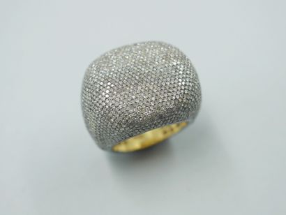 null Important dome ring in 14k yellow gold and silver entirely paved with diamonds....