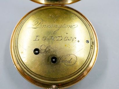 null Freemasonry pocket watch in 18k yellow gold. The enameled dial with Roman numerals...